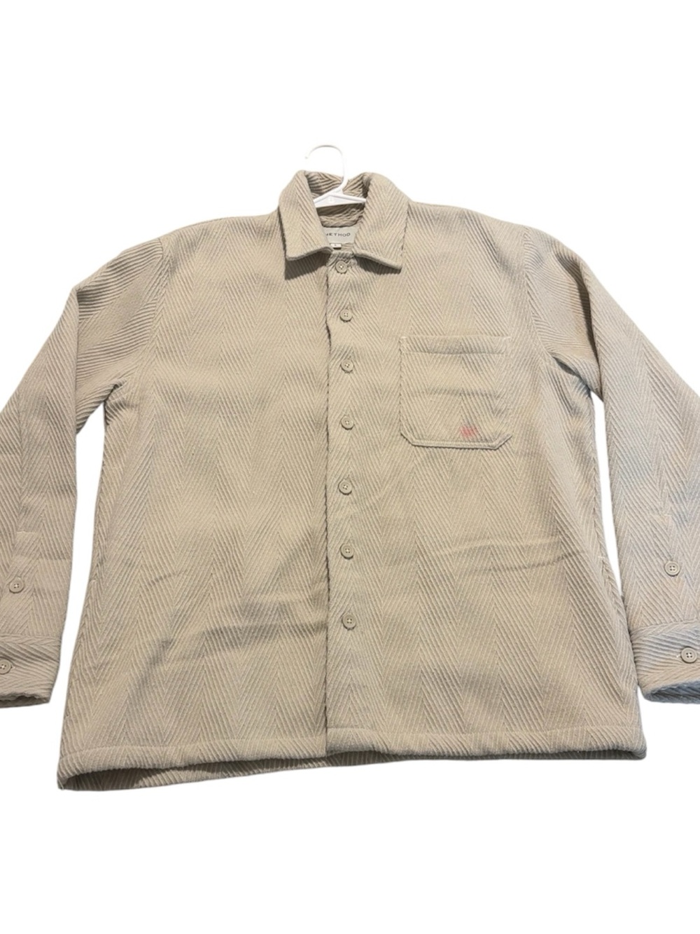 Casual Long-Sleeve Button-Down Shirt Jacket in Light Beige